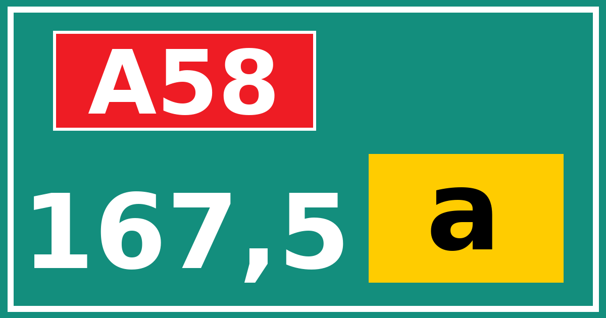 Hectometerbord A58 167,5 letter a