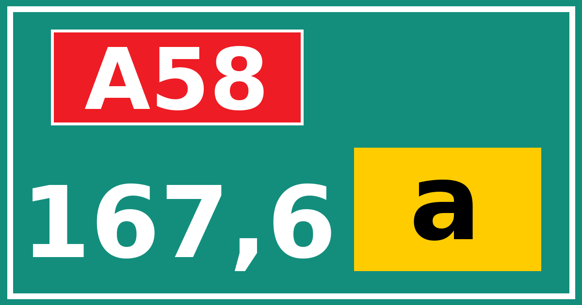 Hectometerbord A58 167,6 letter a