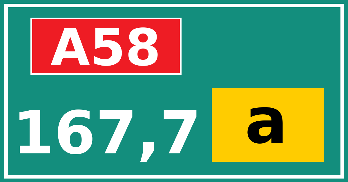 Hectometerbord A58 167,7 letter a