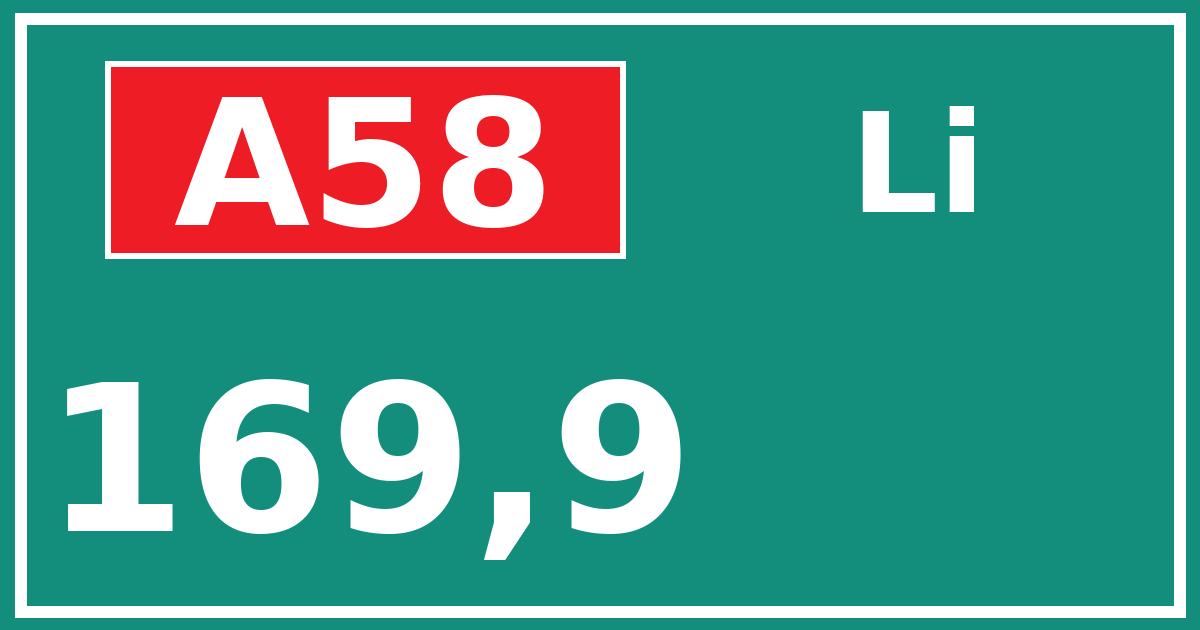 Hectometerbord A58 169,9 zijde Li