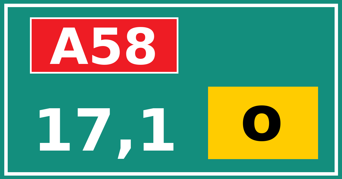 Hectometerbord A58 17,1 letter o