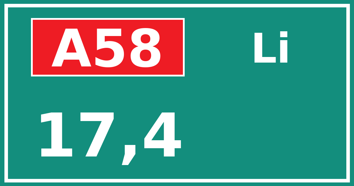 Hectometerbord A58 17,4 zijde Li
