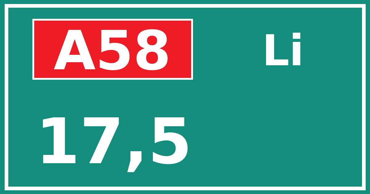 Hectometerbord A58 17,5 zijde Li