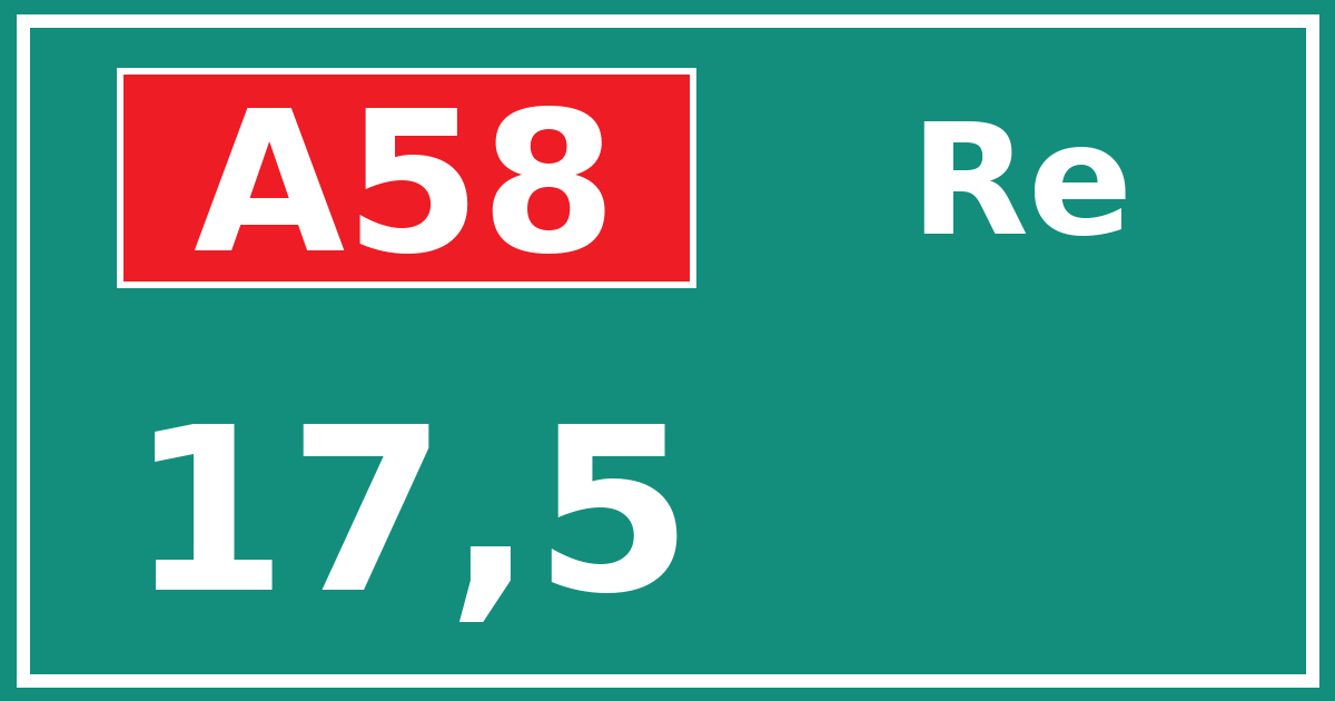 Hectometerbord A58 17,5 zijde Re