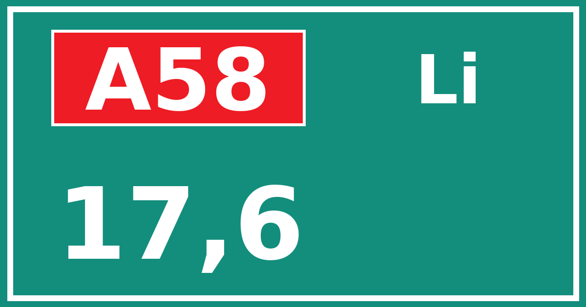 Hectometerbord A58 17,6 zijde Li