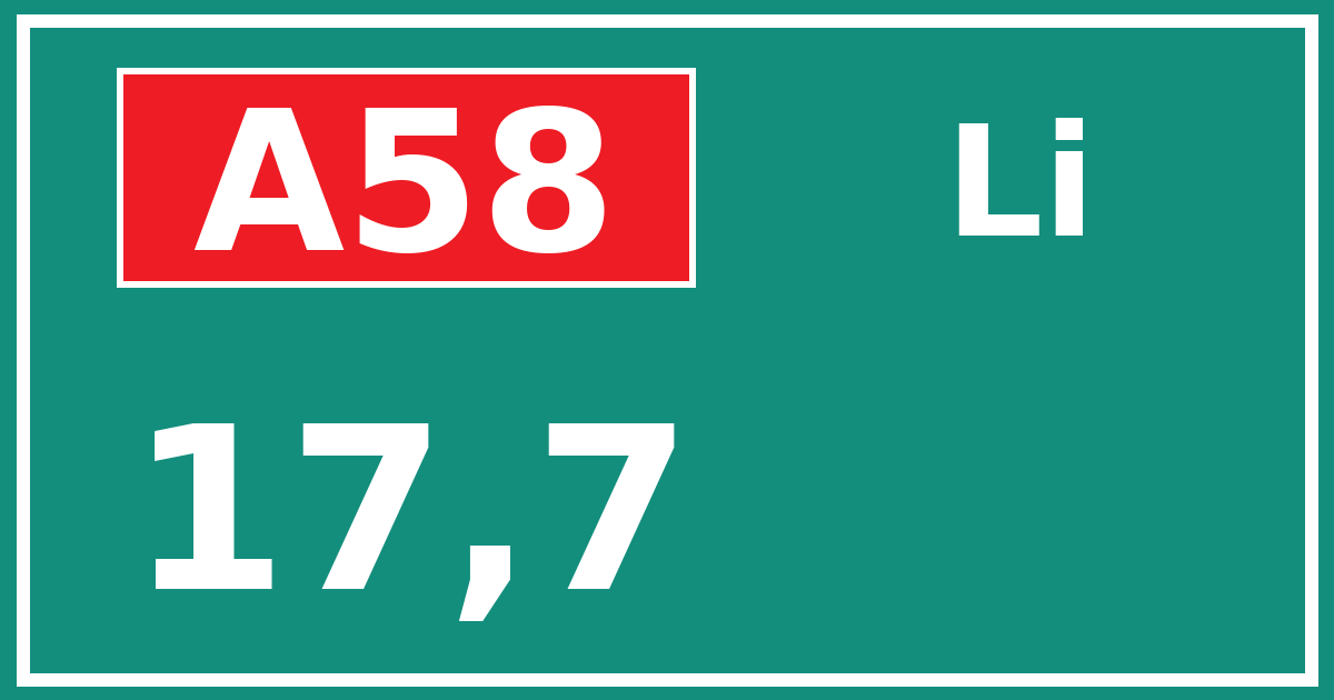 Hectometerbord A58 17,7 zijde Li