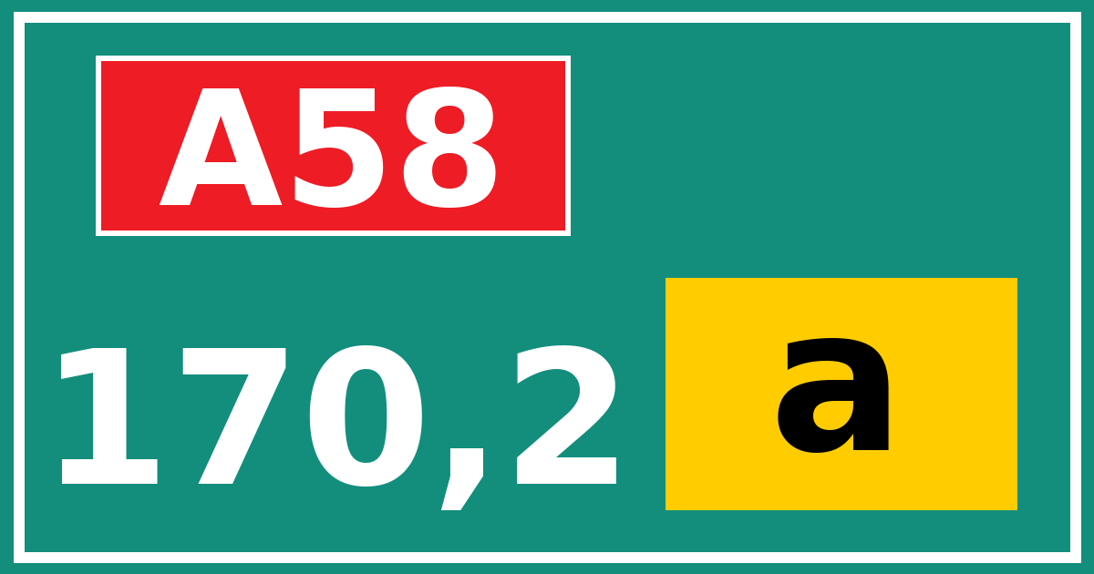 Hectometerbord A58 170,2 letter a