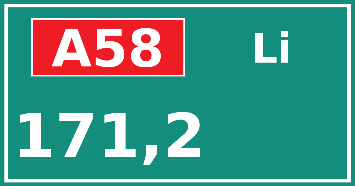 Hectometerbord A58 171,2 zijde Li