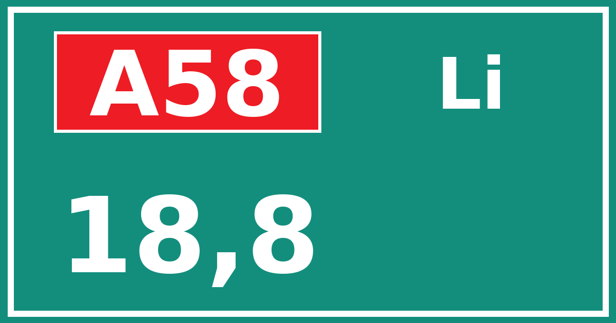 Hectometerbord A58 18,8 zijde Li