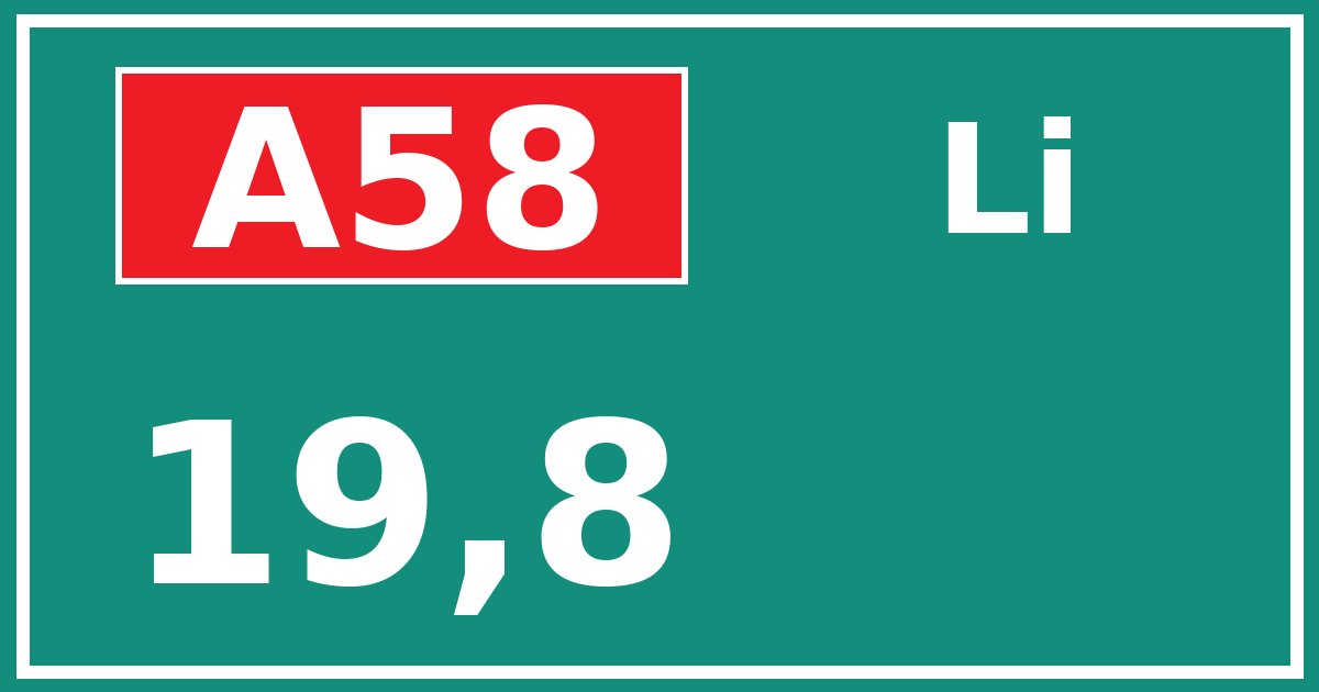 Hectometerbord A58 19,8 zijde Li
