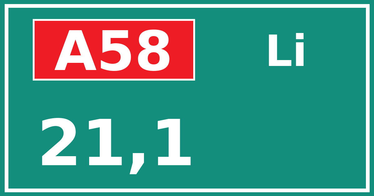 Hectometerbord A58 21,1 zijde Li