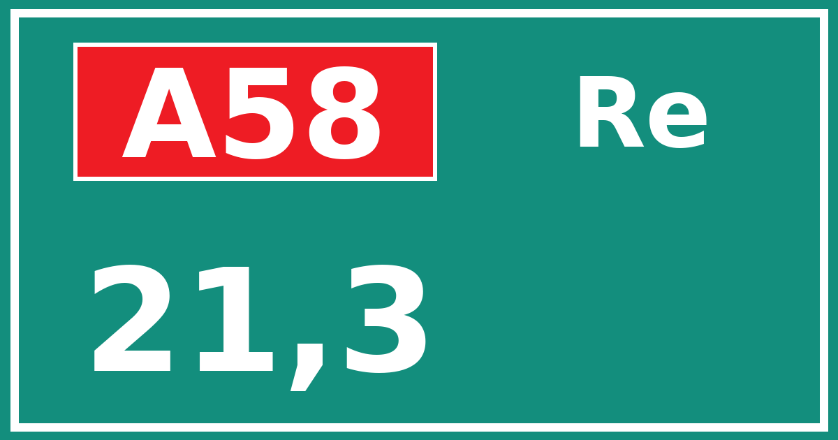 Hectometerbord A58 21,3 zijde Re