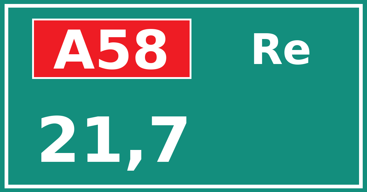 Hectometerbord A58 21,7 zijde Re