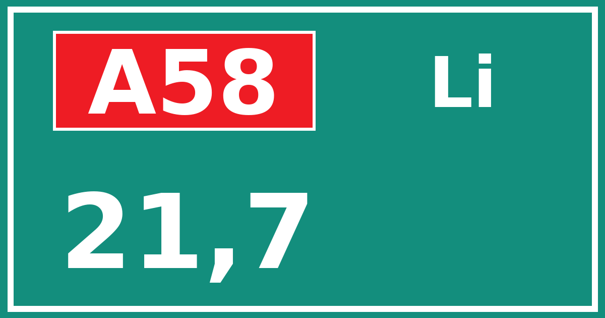Hectometerbord A58 21,7 zijde Li