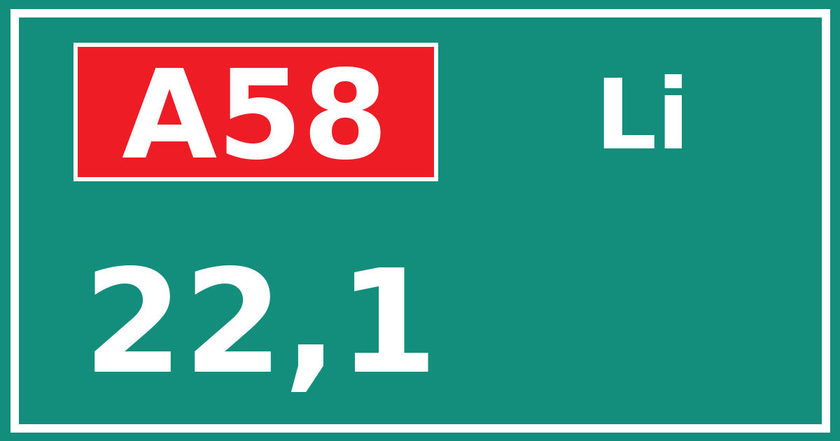 Hectometerbord A58 22,1 zijde Li