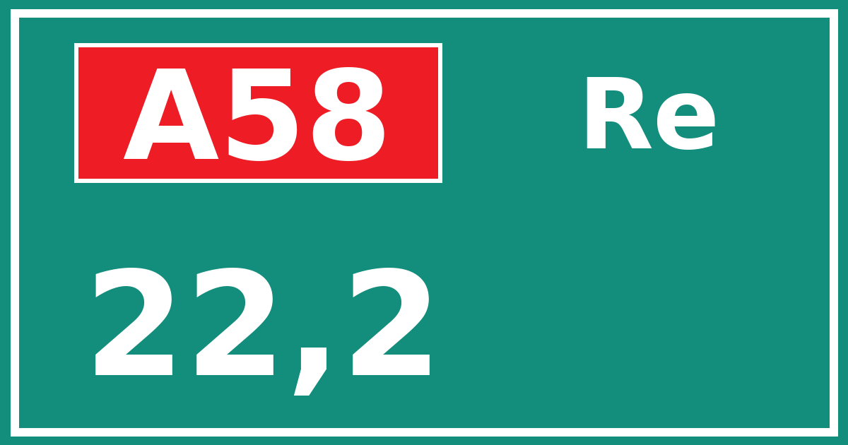 Hectometerbord A58 22,2 zijde Re