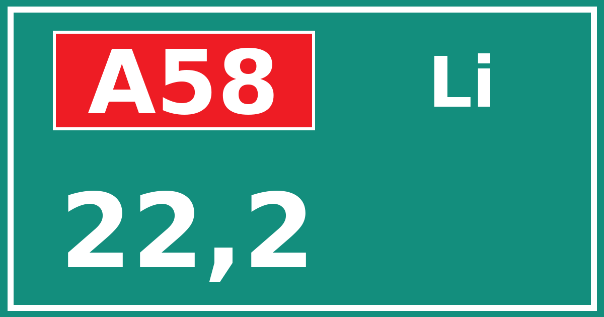 Hectometerbord A58 22,2 zijde Li
