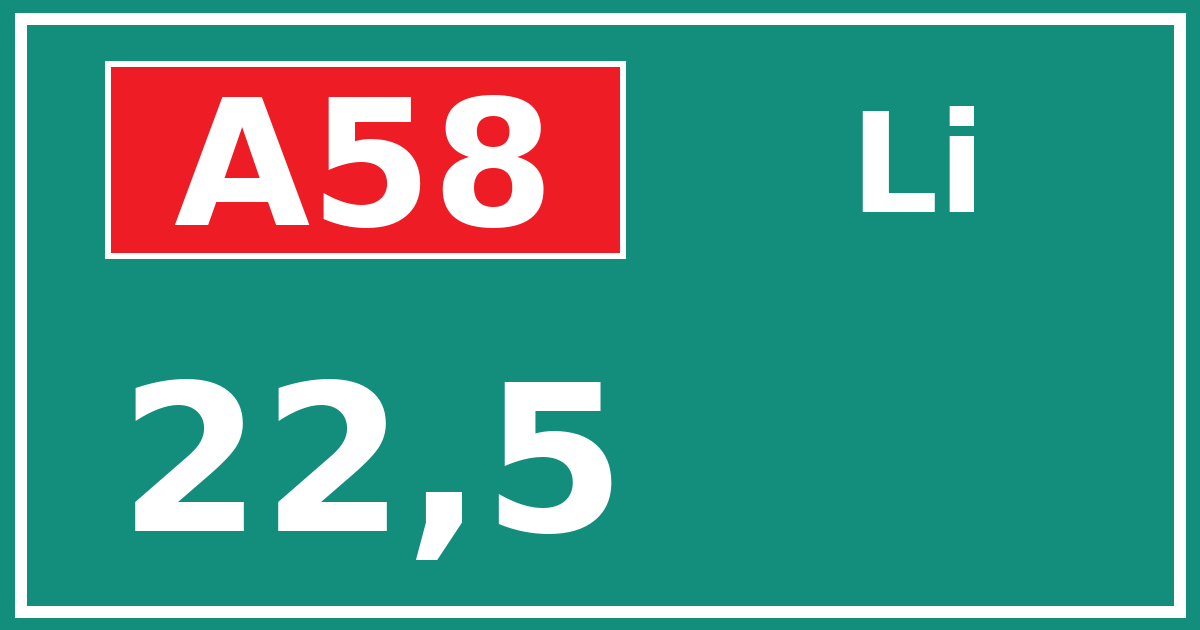 Hectometerbord A58 22,5 zijde Li