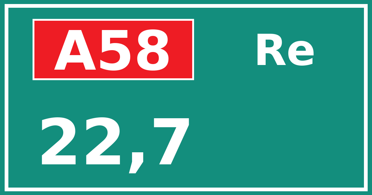 Hectometerbord A58 22,7 zijde Re