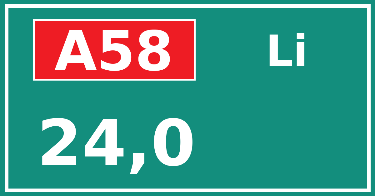 Hectometerbord A58 24,0 zijde Li