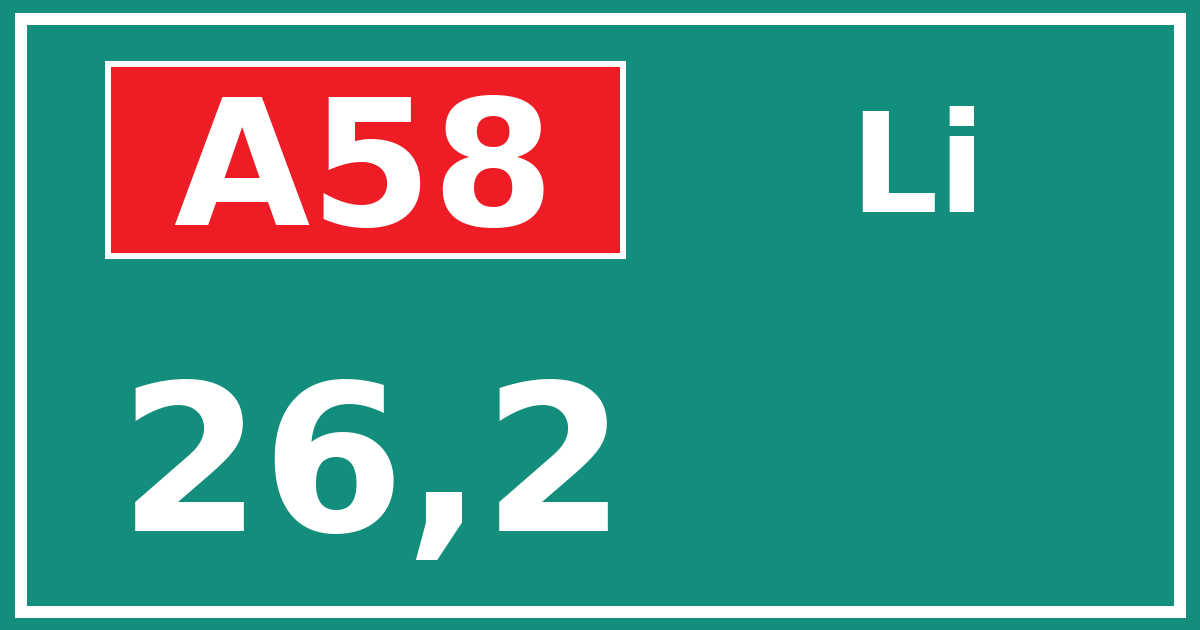 Hectometerbord A58 26,2 zijde Li