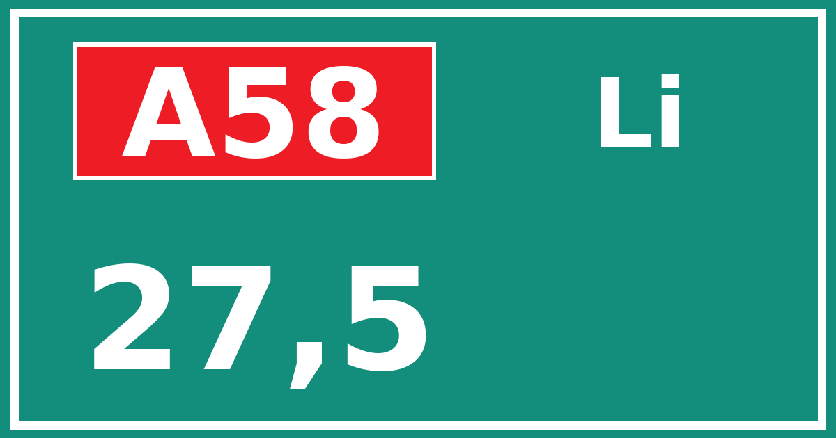 Hectometerbord A58 27,5 zijde Li
