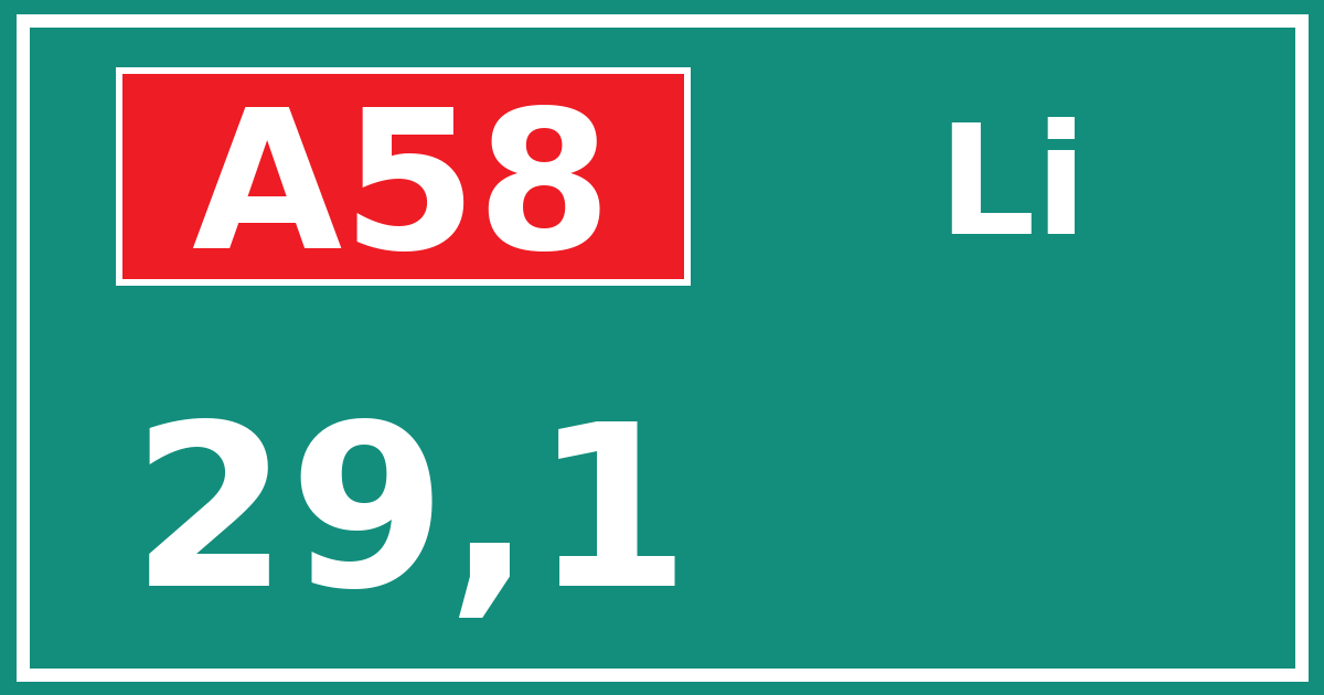 Hectometerbord A58 29,1 zijde Li