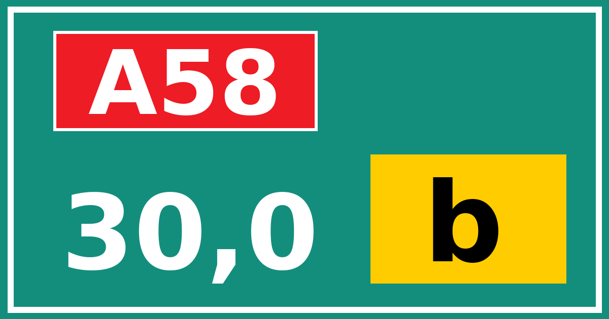 Hectometerbord A58 30,0 letter b