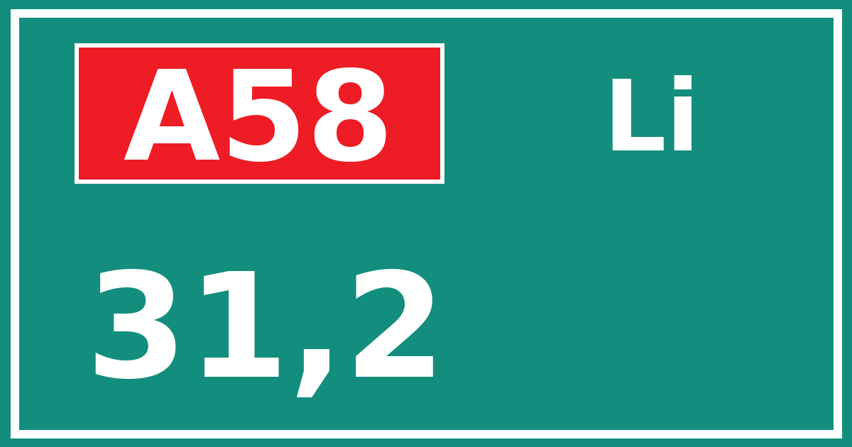 Hectometerbord A58 31,2 zijde Li