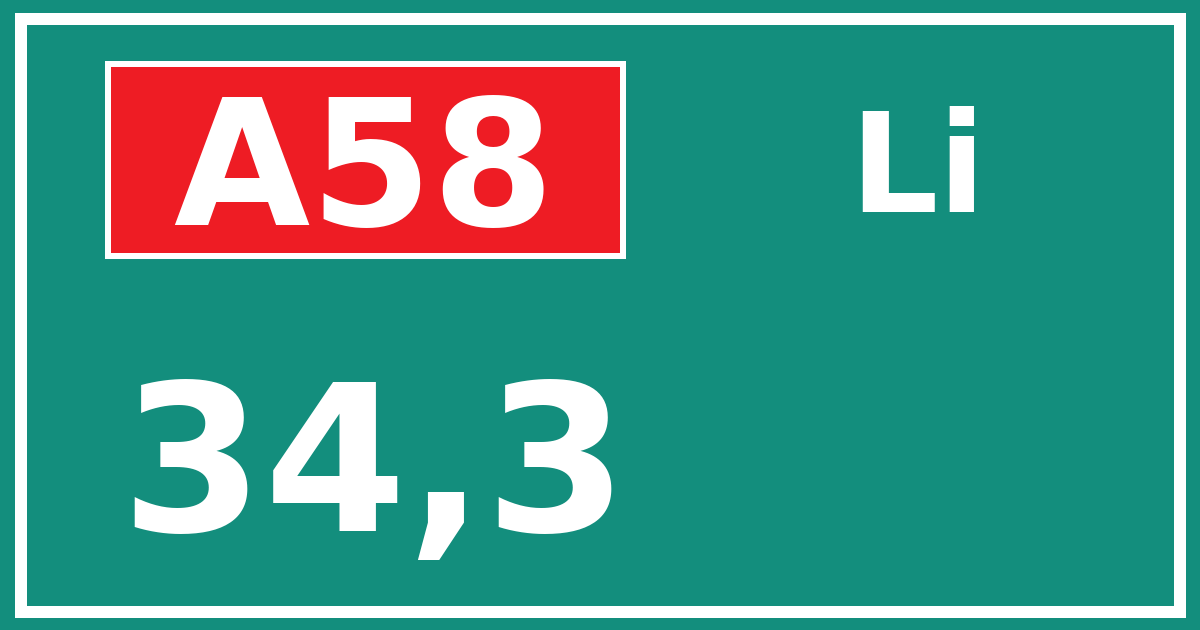 Hectometerbord A58 34,3 zijde Li