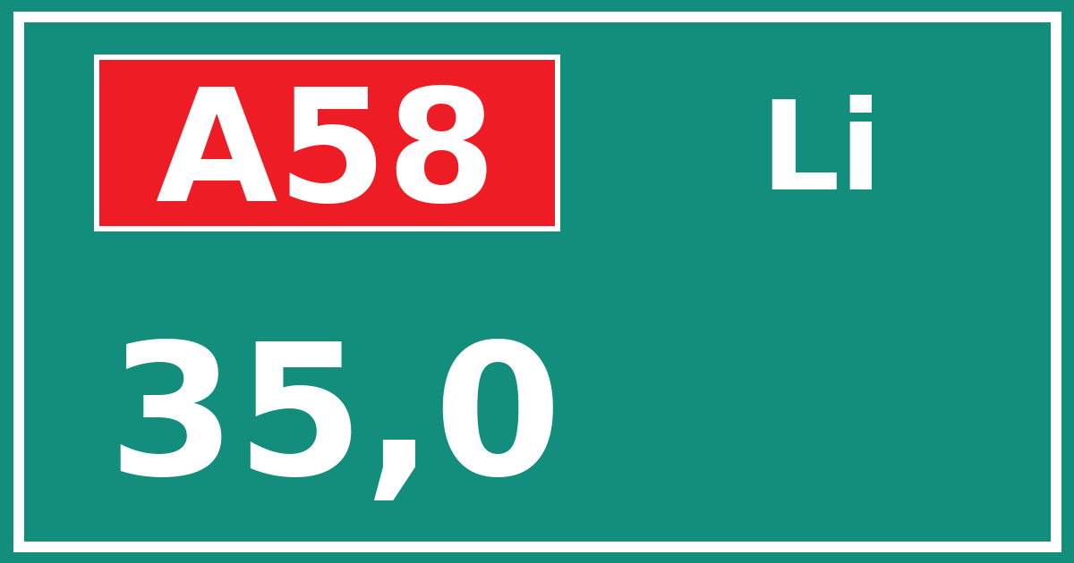 Hectometerbord A58 35,0 zijde Li
