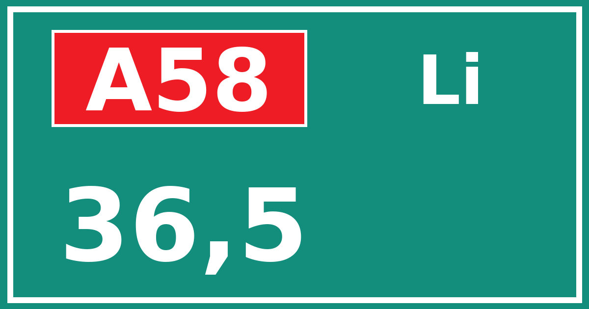 Hectometerbord A58 36,5 zijde Li