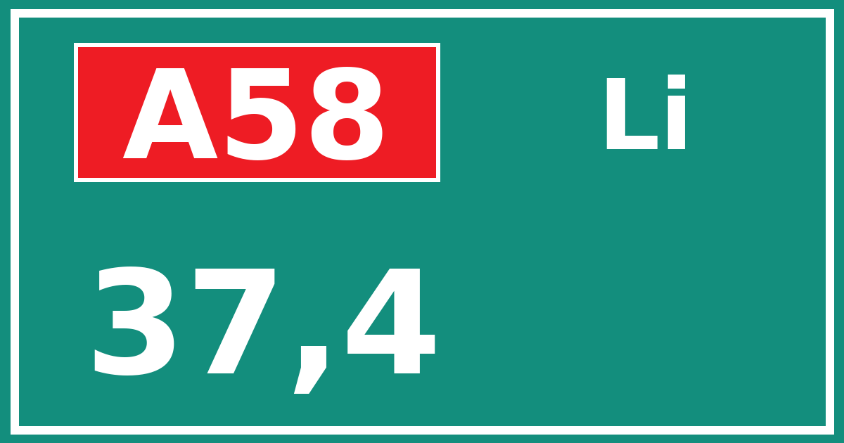 Hectometerbord A58 37,4 zijde Li