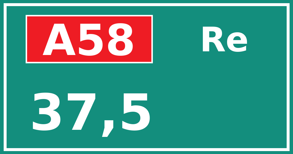 Hectometerbord A58 37,5 zijde Re