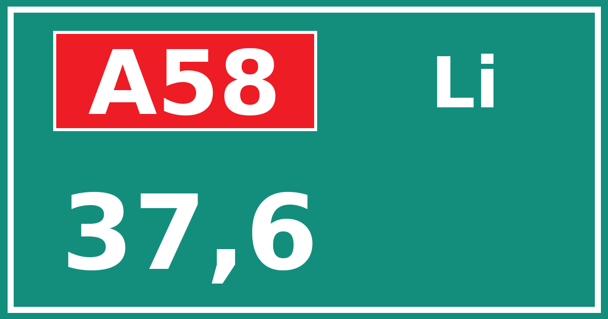 Hectometerbord A58 37,6 zijde Li