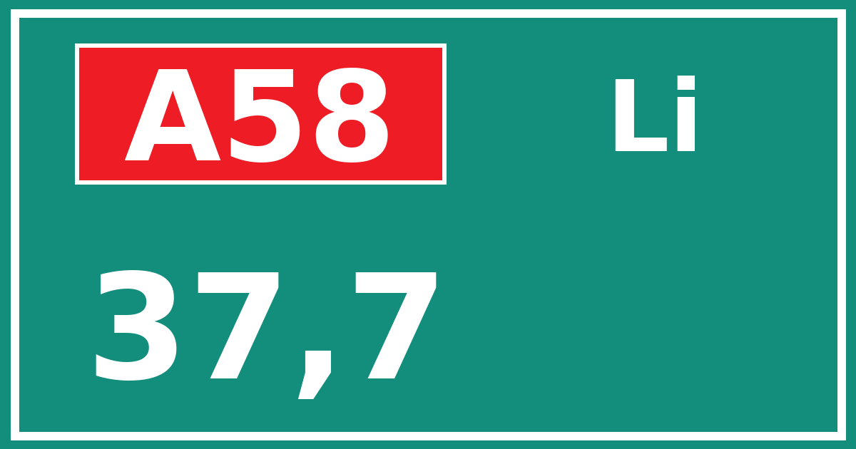 Hectometerbord A58 37,7 zijde Li