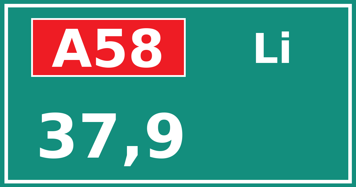 Hectometerbord A58 37,9 zijde Li