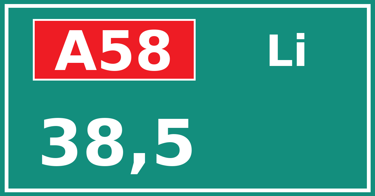Hectometerbord A58 38,5 zijde Li