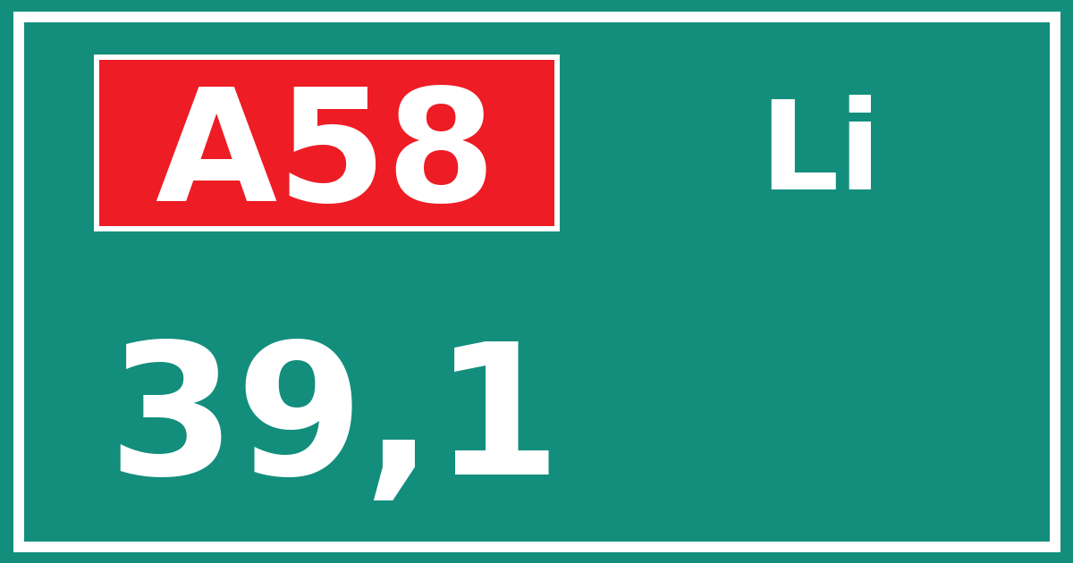 Hectometerbord A58 39,1 zijde Li