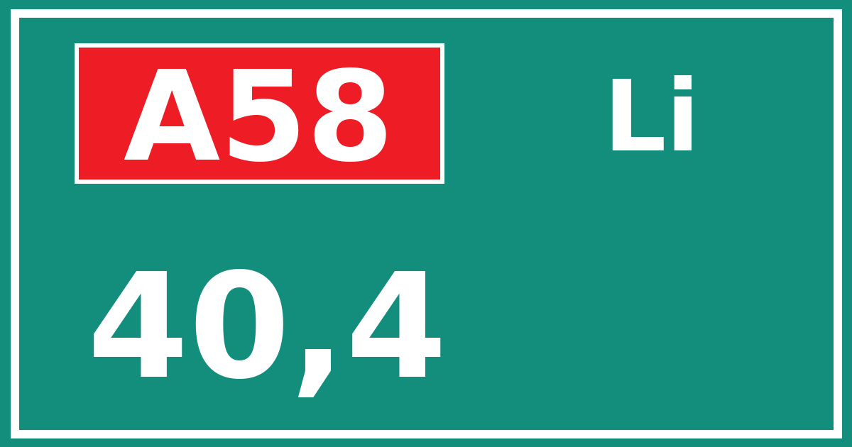 Hectometerbord A58 40,4 zijde Li