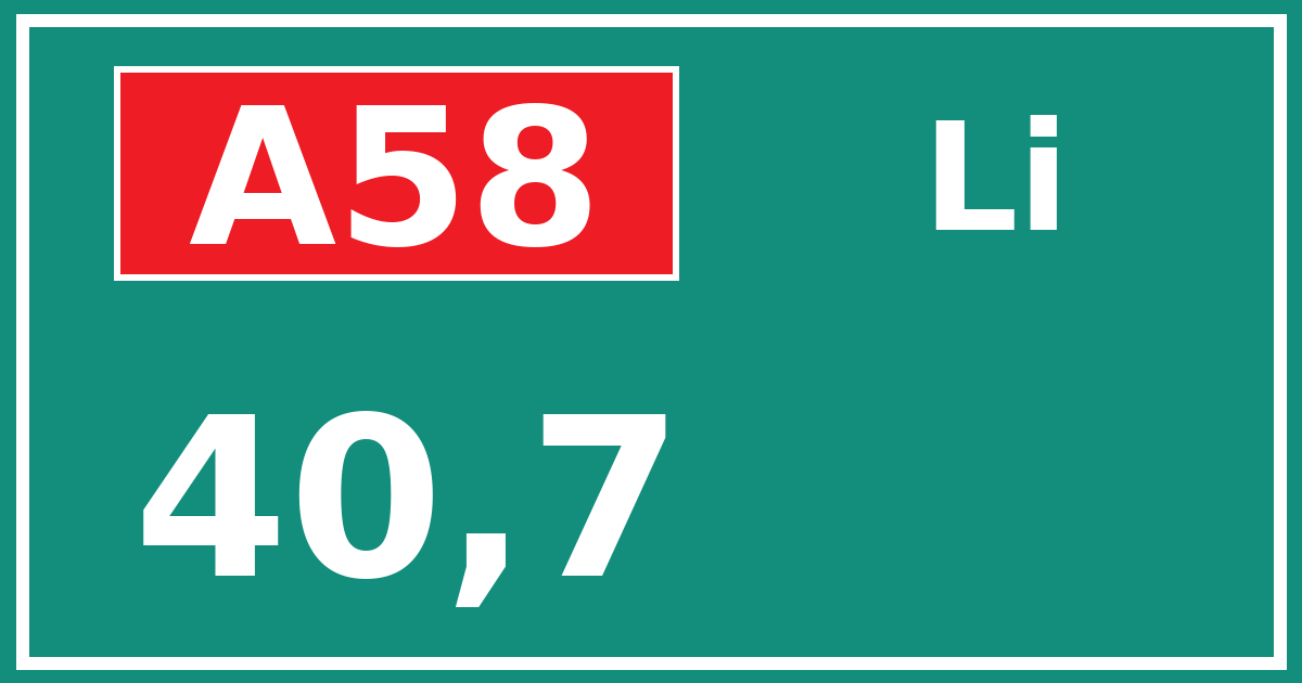 Hectometerbord A58 40,7 zijde Li