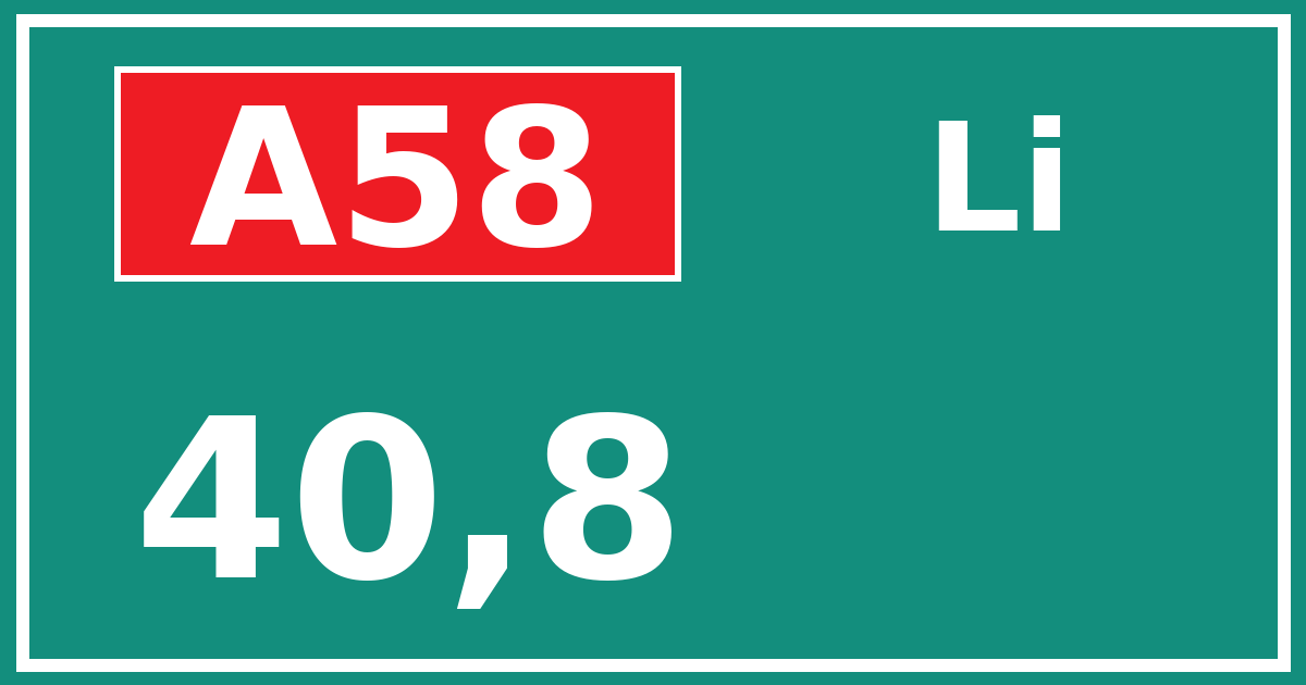 Hectometerbord A58 40,8 zijde Li