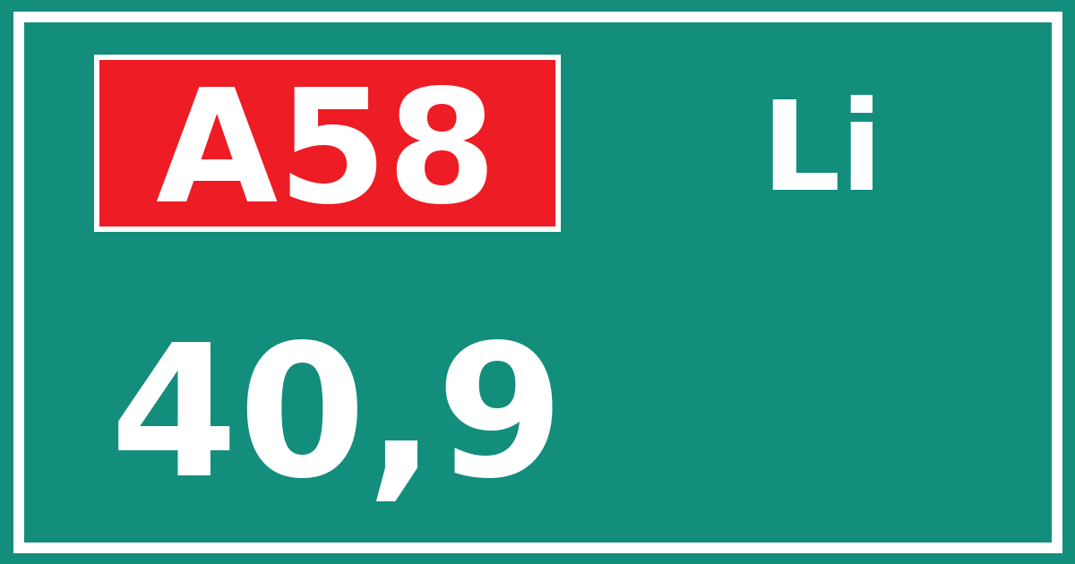 Hectometerbord A58 40,9 zijde Li