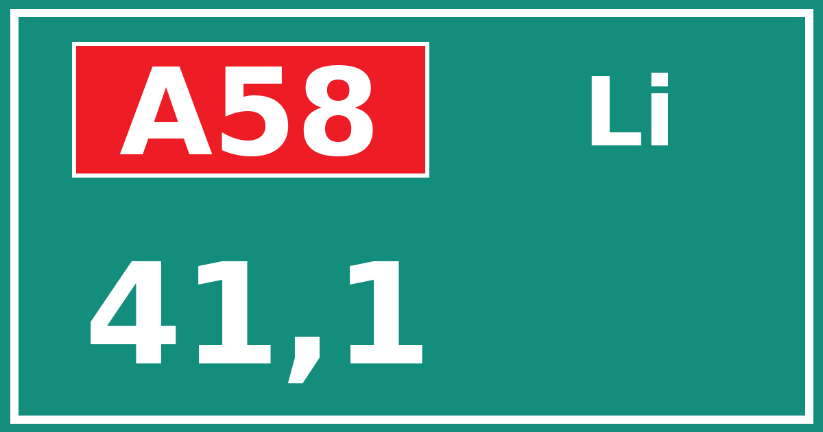 Hectometerbord A58 41,1 zijde Li