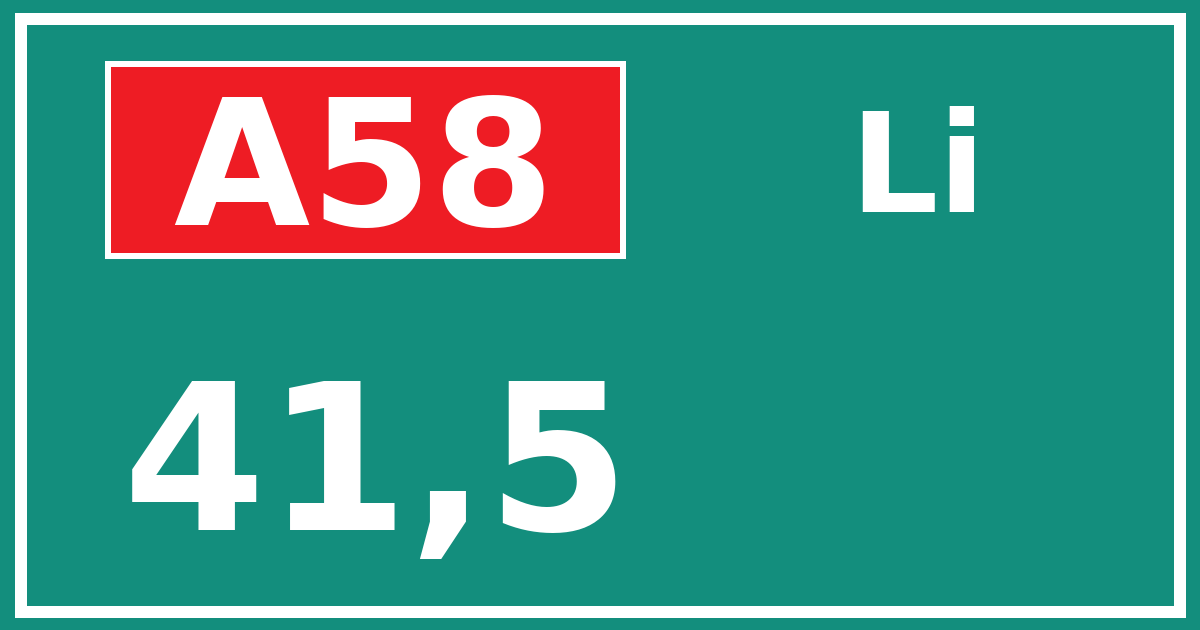 Hectometerbord A58 41,5 zijde Li