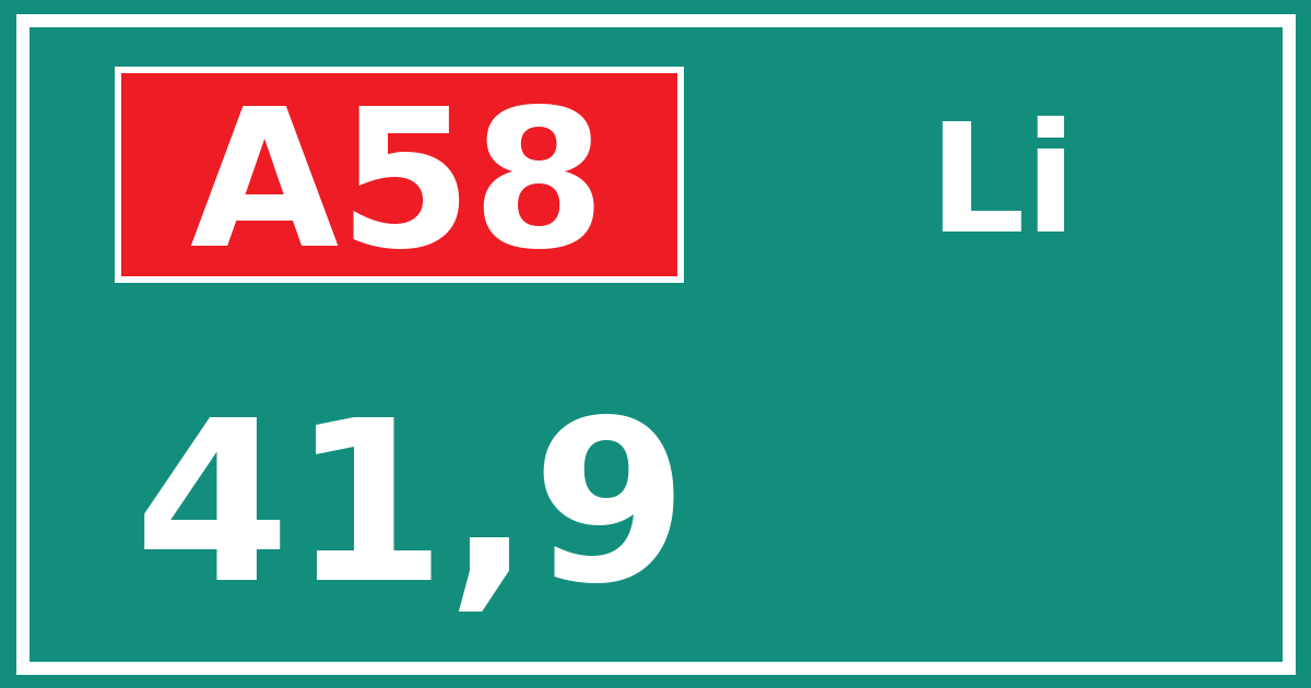 Hectometerbord A58 41,9 zijde Li