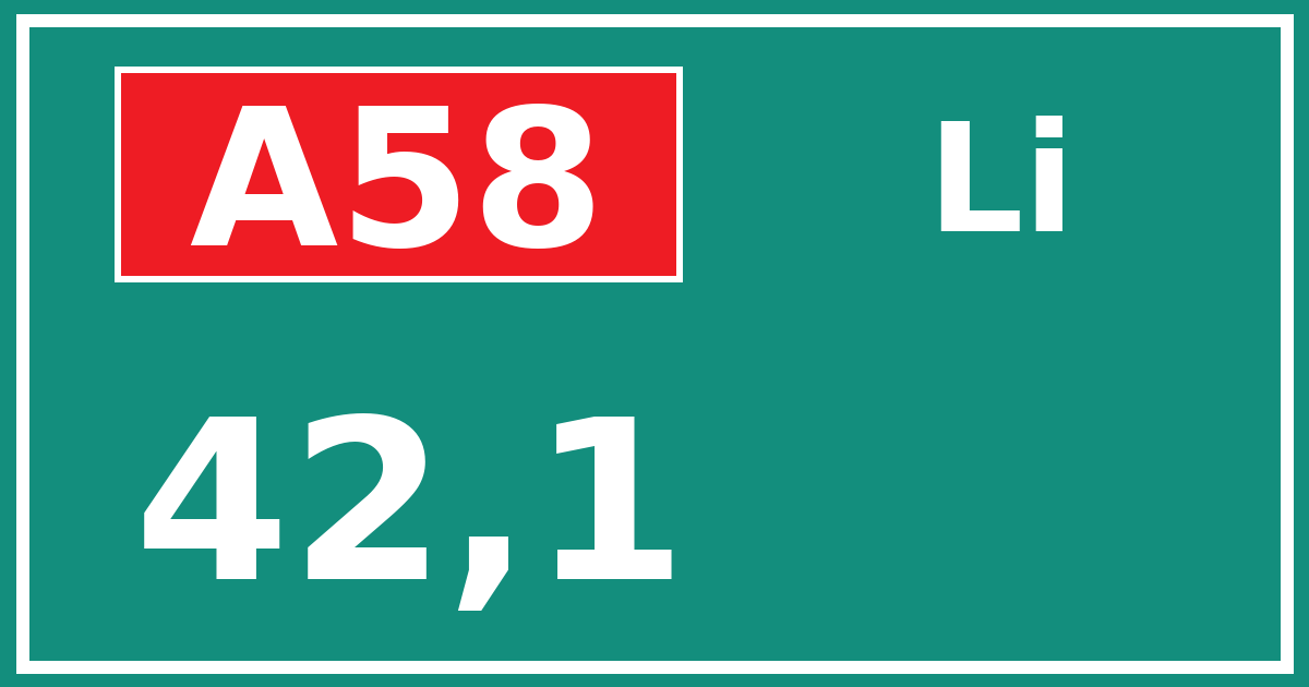 Hectometerbord A58 42,1 zijde Li