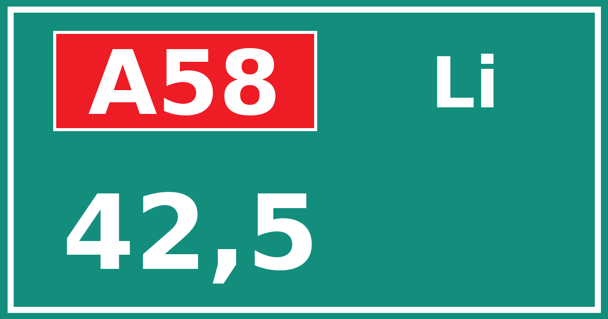 Hectometerbord A58 42,5 zijde Li