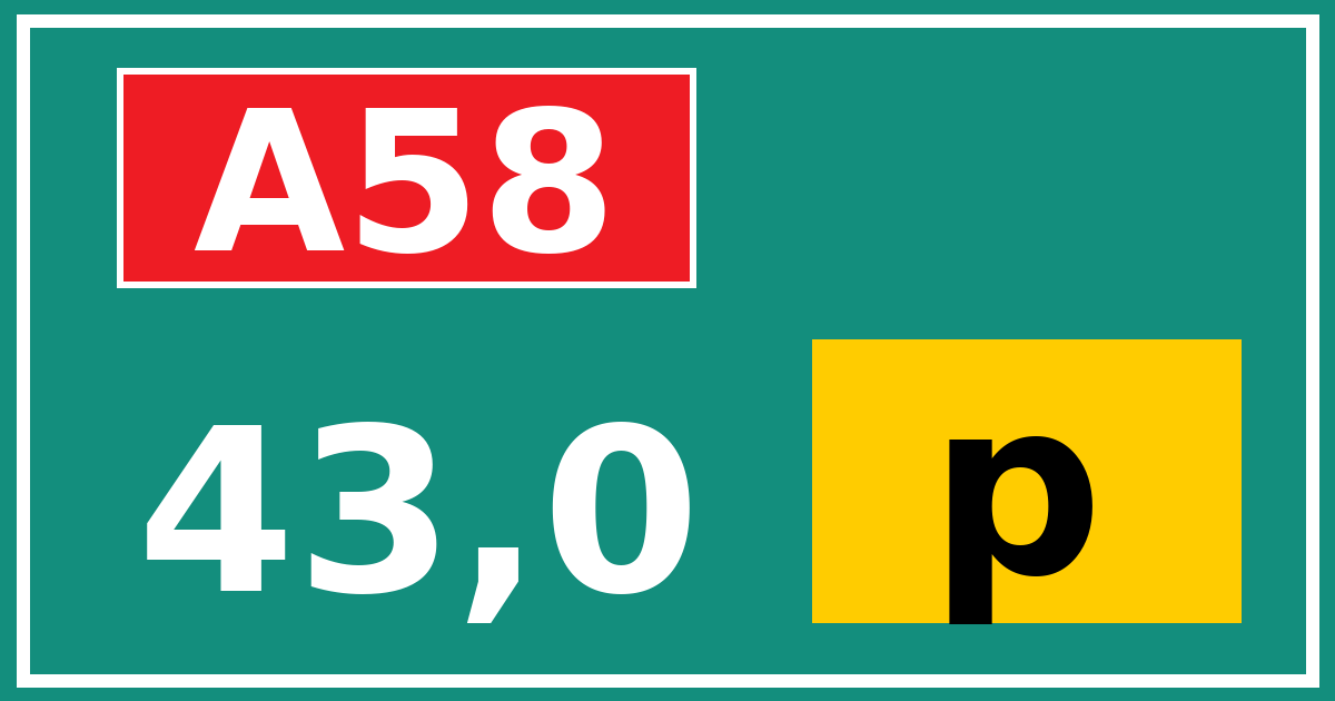 Hectometerbord A58 43,0 letter p