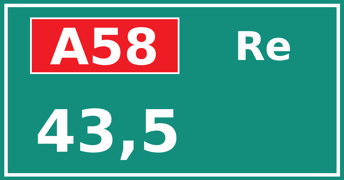 Hectometerbord A58 43,5 zijde Re